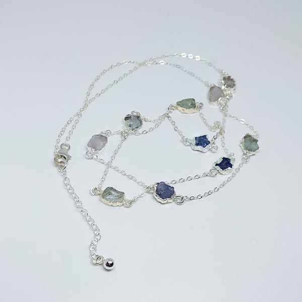 Natural Gemstones - Timeless Classic Multistone Necklace - Silver
