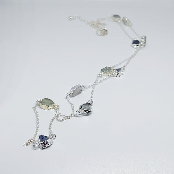 Natural Gemstones - Timeless Classic Multistone Necklace - Silver