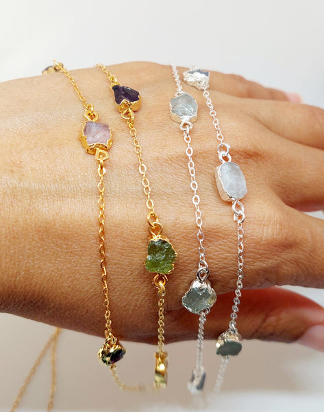 Natural Gemstones - Timeless Classic Multistone Necklace - Silver