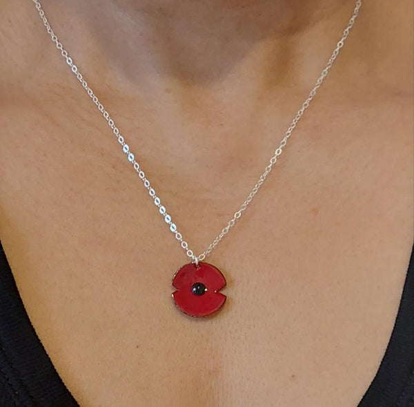 Anzac Range - Red Enamel Poppy Pendant - Small