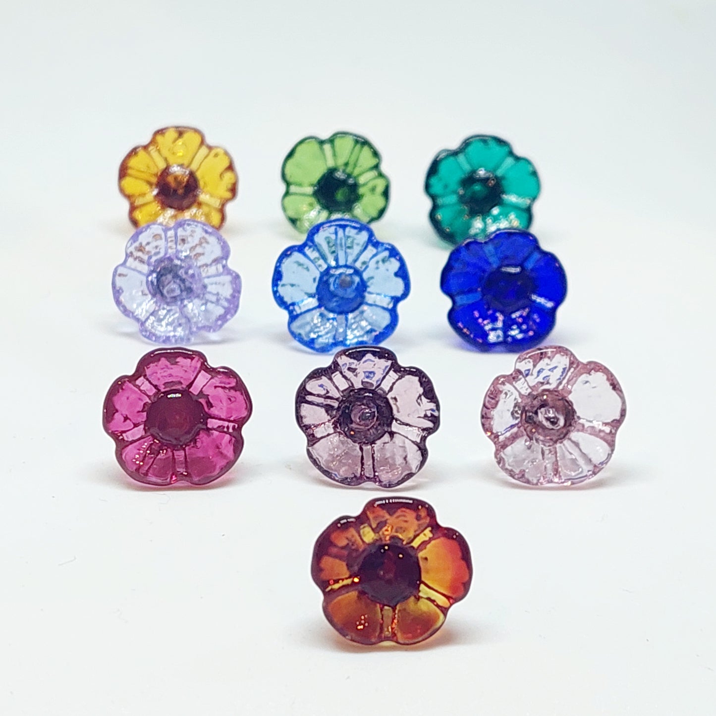 Glass Art - Vibrant Floral Stud Earrings - Five Petals