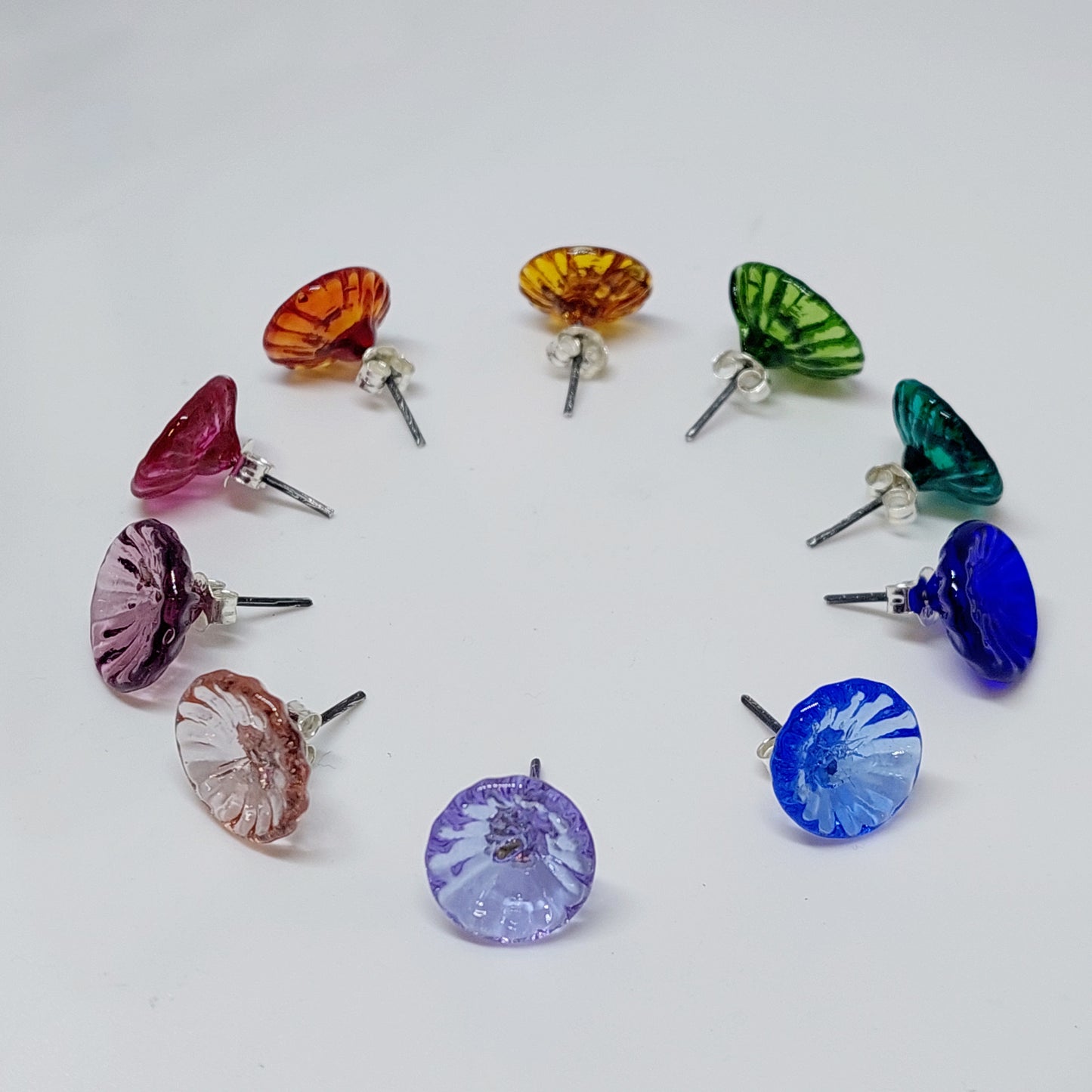 Glass Art - Vibrant Floral Stud Earrings - Poppies