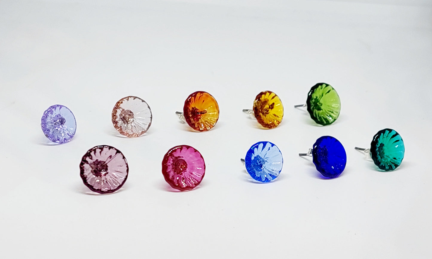 Glass Art - Vibrant Floral Stud Earrings - Poppies