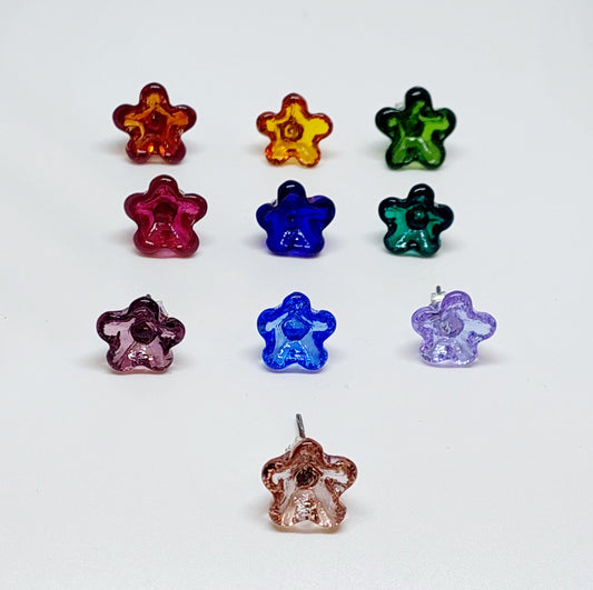 Glass Art - Vibrant Floral Stud Earrings - Star Jasmines