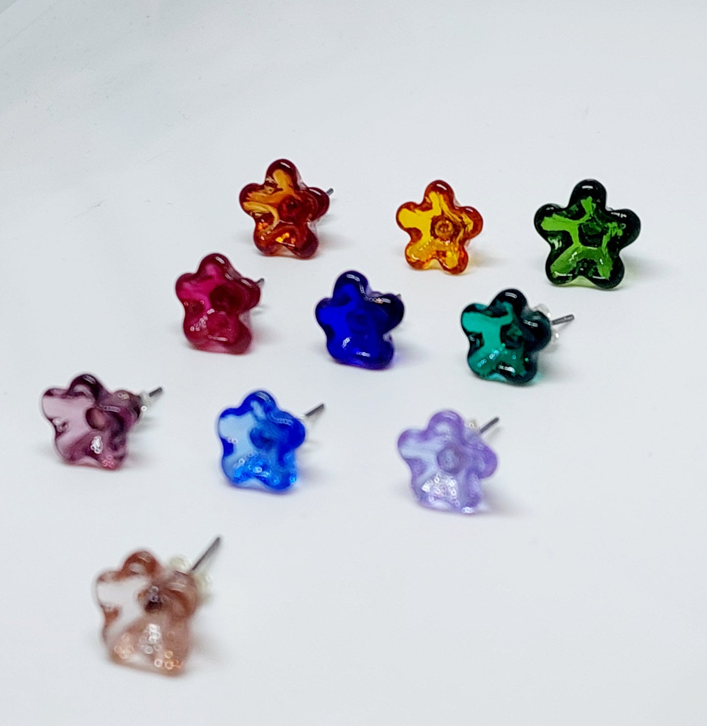 Glass Art - Vibrant Floral Stud Earrings - Star Jasmines