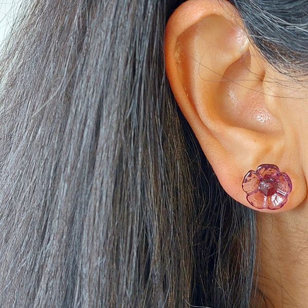Glass Art - Vibrant Floral Stud Earrings - Five Petals