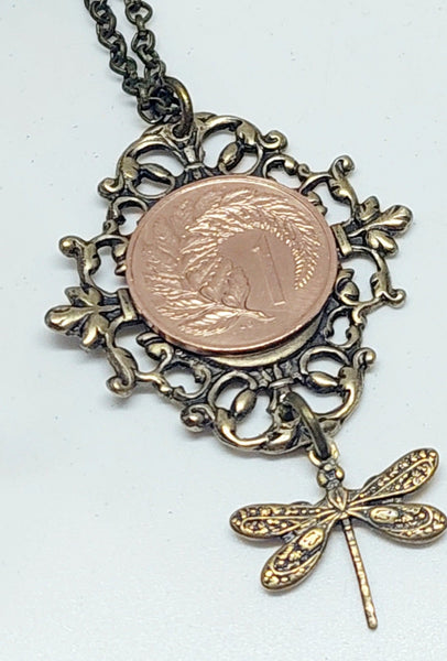 SALE! Re-minted Diamond Shaped Garden Frame Pendant with One Cent Coin - 40% off!