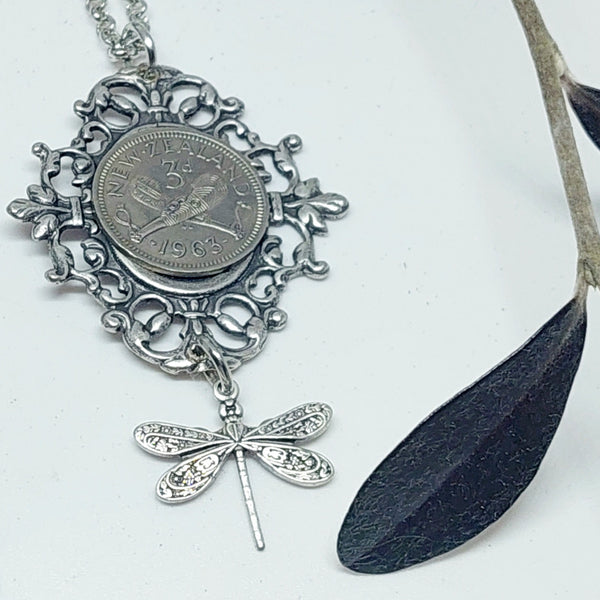 SALE! Re-minted Diamond Shaped Garden Frame Pendant with Threepence Coin - 40% off!