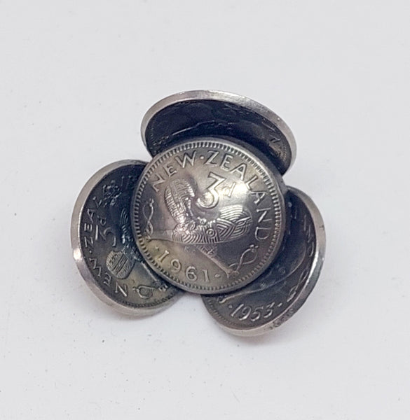 Re-minted Anzac Poppy Brooch - Silver Threepence