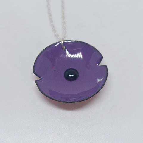 Anzac Range - Purple Enamel Poppy Pendant - Large