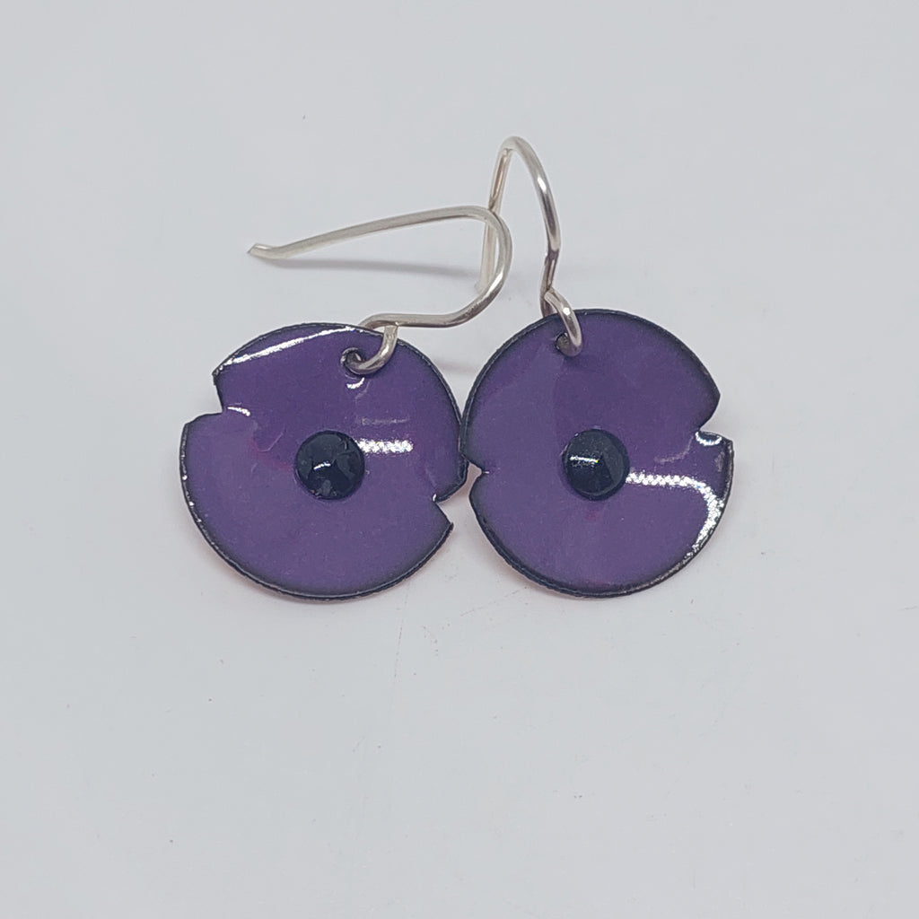 Anzac Range - Purple Enamel Poppy Earrings