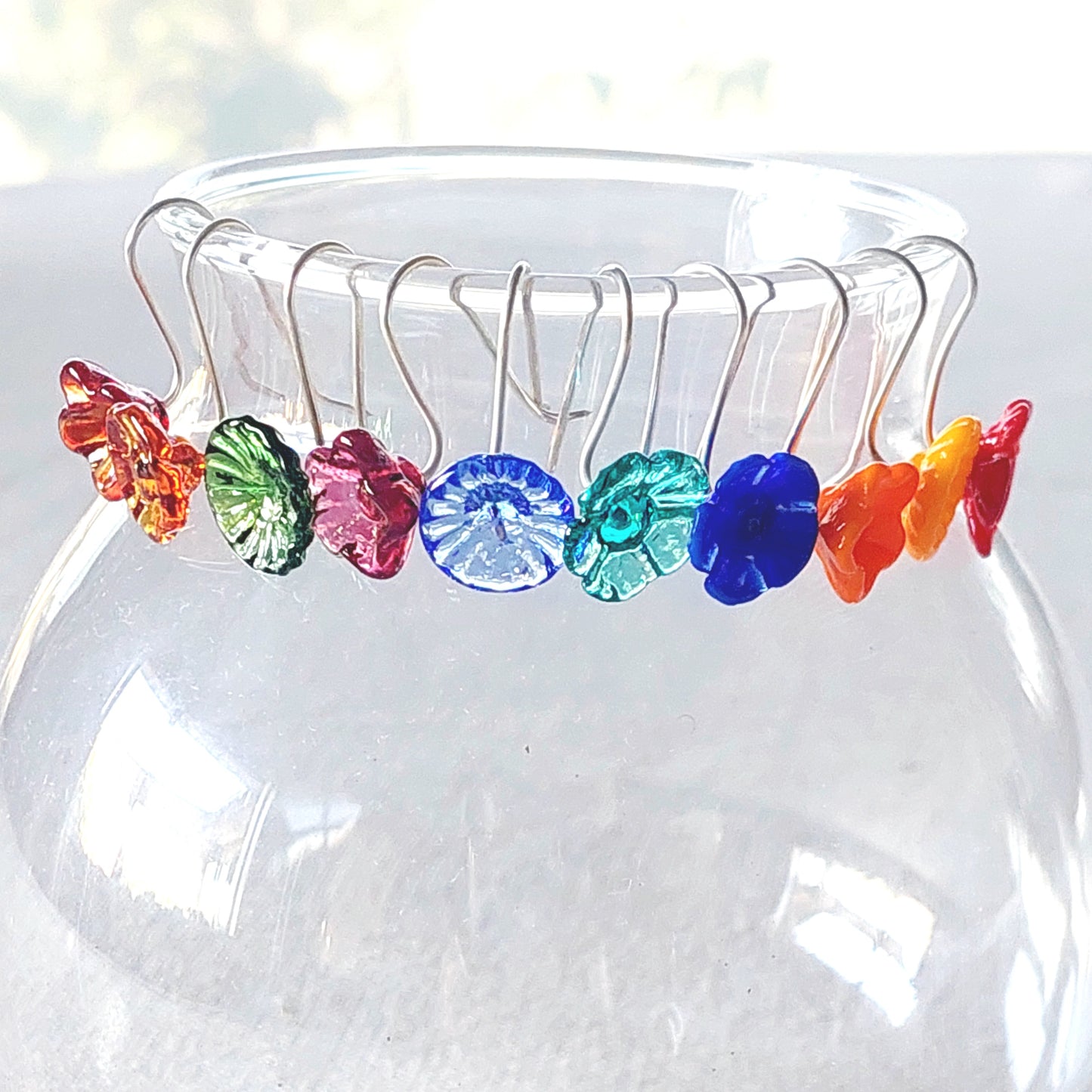 NEW!! Glass Art Vibrant Floral Drop Earrings