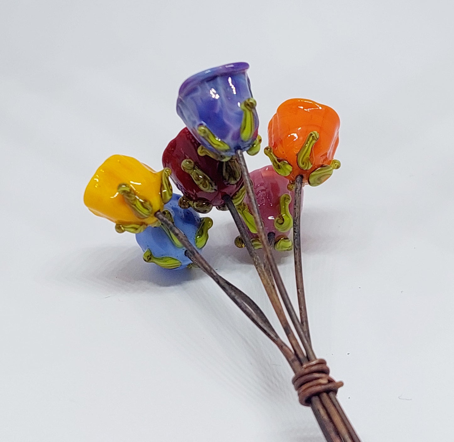 NEW!! Glass Art - Rainbow Rose Mini Bouquet