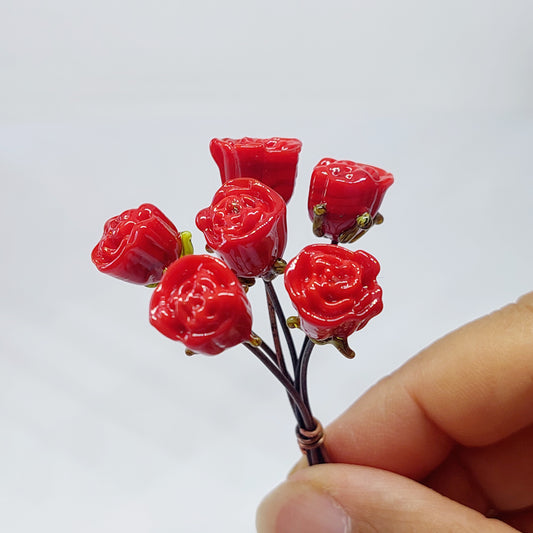 NEW!! Glass Art - Classic Red Rose Mini Bouquet