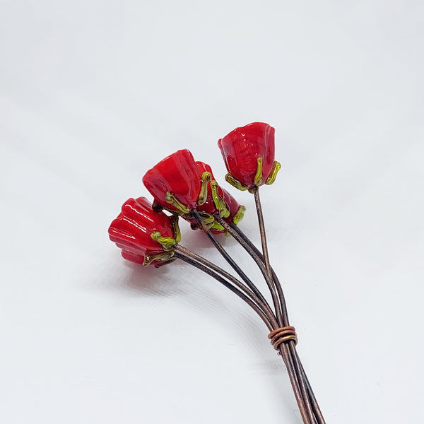 NEW!! Glass Art - Classic Red Rose Mini Bouquet