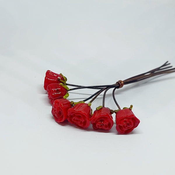 NEW!! Glass Art - Classic Red Rose Mini Bouquet