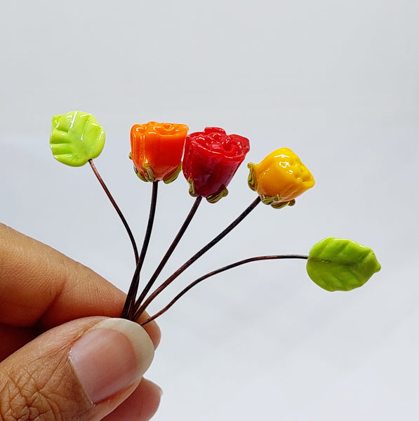 NEW!! Glass Art Trio Rosebud Tiny Bouquet - Cheerful
