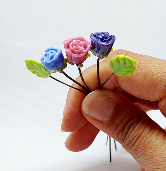 NEW!! Glass Art Trio Rosebud Tiny Bouquet - Romantic