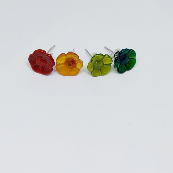 NEW!! Glass Art - Autumn Floral Stud Earrings - Five Petals