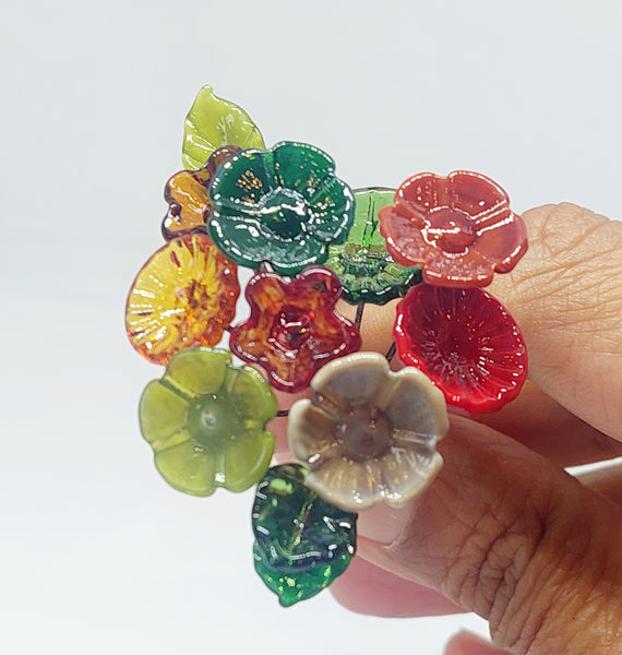 NEW!! Glass Art - Autumn Foliage Mini Flower Bouquet