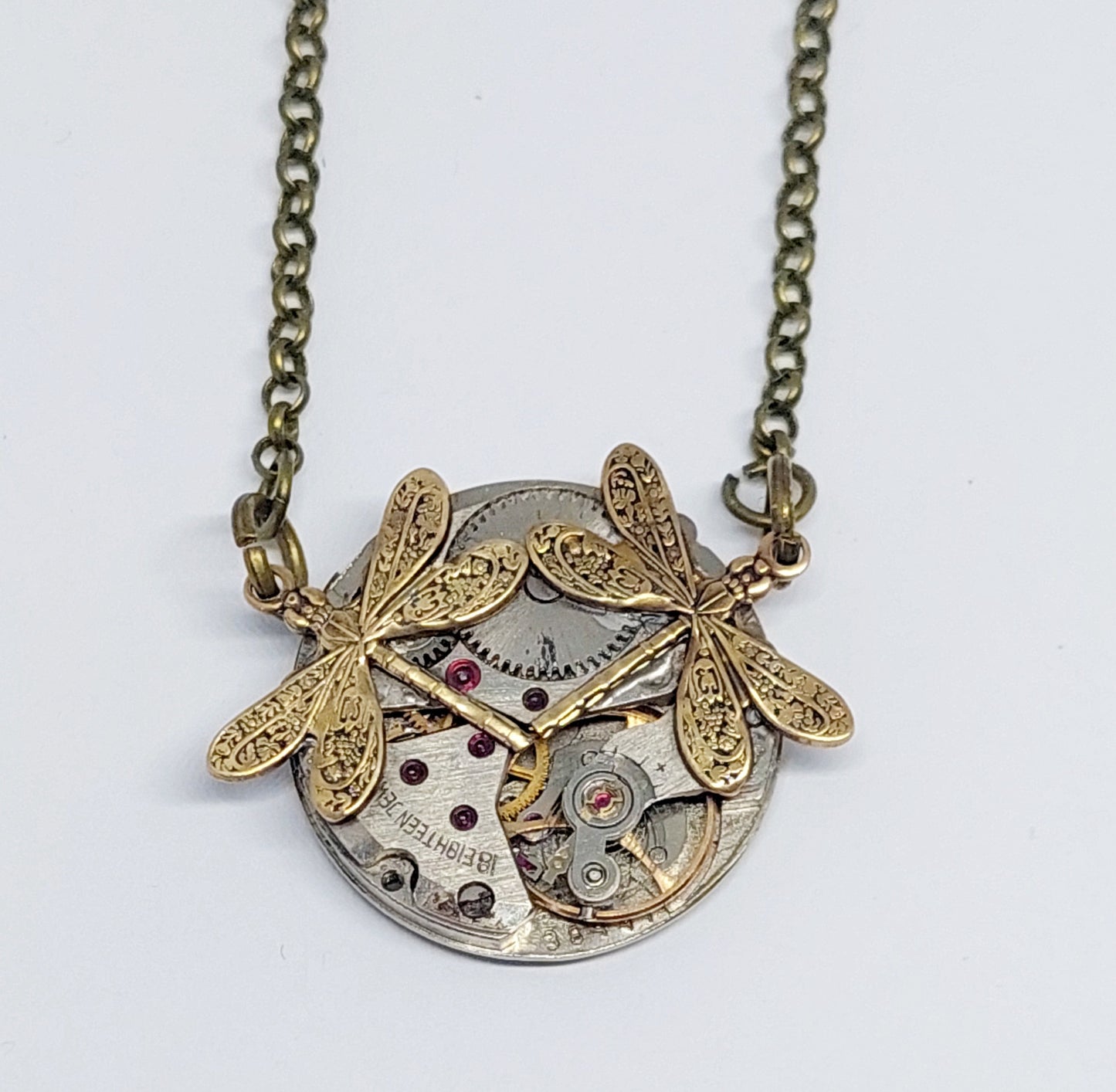 NEW!! Timepiece twin dragonfly or bee pendant - mixed metal