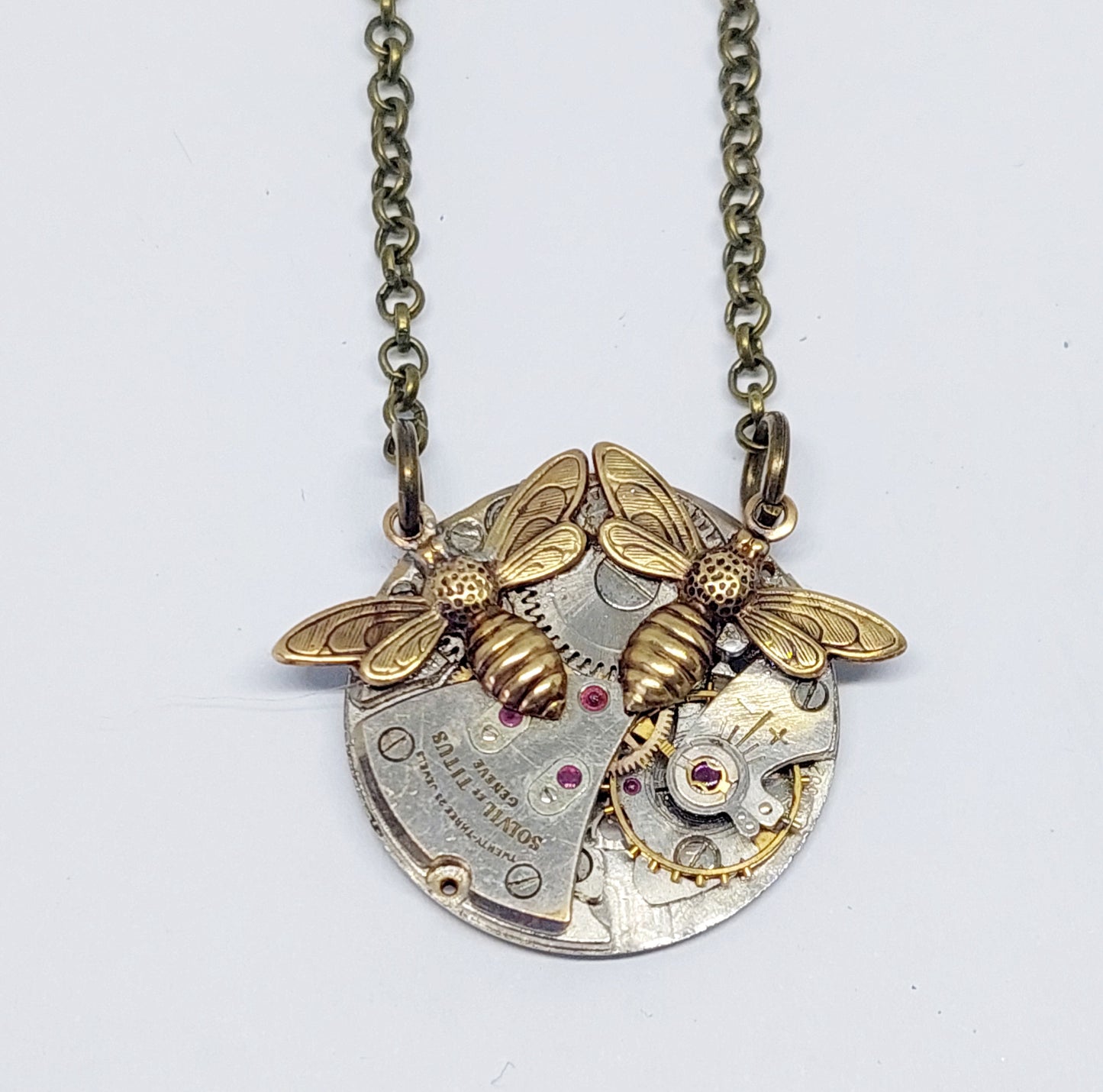 NEW!! Timepiece twin dragonfly or bee pendant - mixed metal