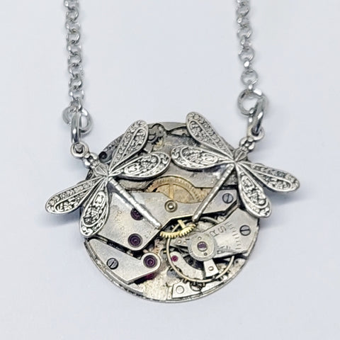 NEW!! Timepiece twin dragonfly or bee pendant - silver