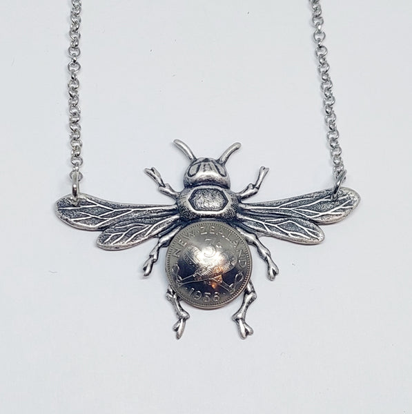 Re-minted Honeybee Pendants with NZ Coins - Brass or Silver