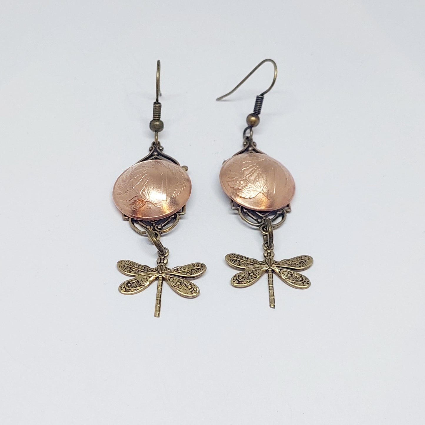 BESTSELLER! NEW!! Re-minted Art Deco Window Earrings with Bees or Dragonflies - Brass
