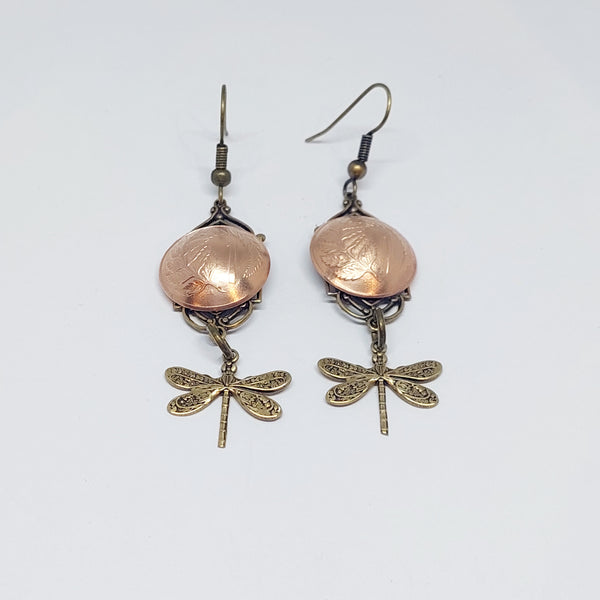 BESTSELLER! NEW!! Re-minted Art Deco Window Earrings with Bees or Dragonflies - Brass