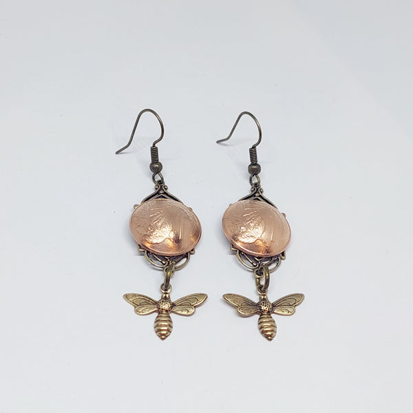 BESTSELLER! NEW!! Re-minted Art Deco Window Earrings with Bees or Dragonflies - Brass