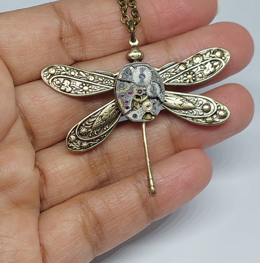 NEW!! Timepiece Vintage Dragonfly Pendant - Brass or Silver