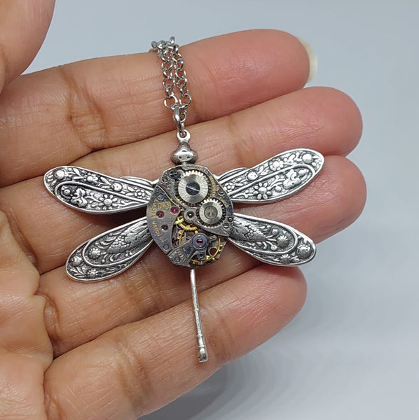 NEW!! Timepiece Vintage Dragonfly Pendant - Brass or Silver