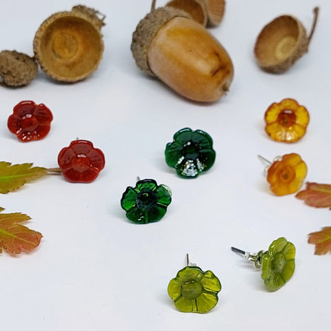 NEW!! Glass Art - Autumn Floral Stud Earrings - Five Petals