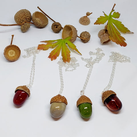 NEW!! Glass Art - Acorn Pendants - choose from four colours