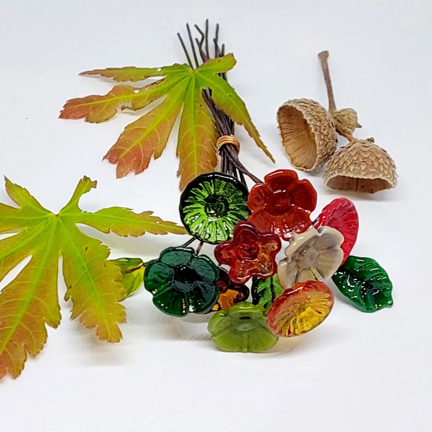 NEW!! Glass Art - Autumn Foliage Mini Flower Bouquet