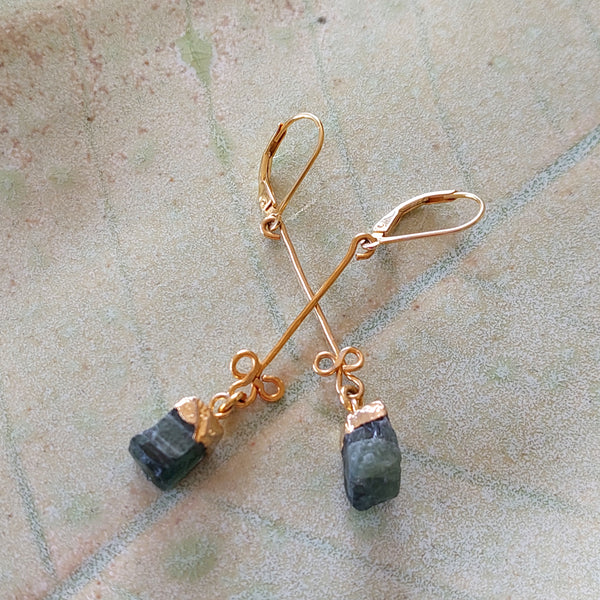Natural Gemstones Timeless Filigree Drop Earrings with Green Sapphires