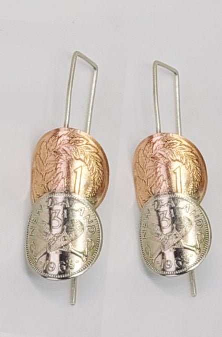 Re-minted Duo Artisan Coin Earrings - Silver, Copper or Mixed Metals