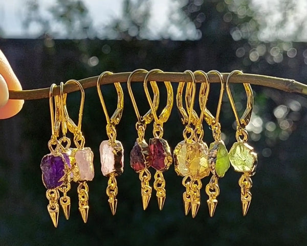 SALE!! LAST PAIRS! Natural Gemstones - Raw Stone Slice Earrings - Gold
