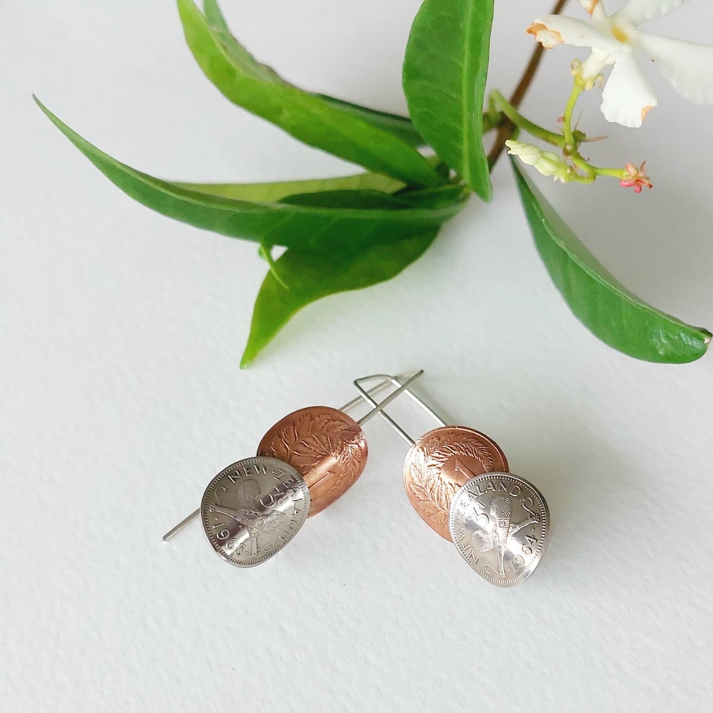 Re-minted Duo Artisan Coin Earrings - Silver, Copper or Mixed Metals