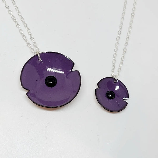 Anzac Range - Purple Enamel Poppy Pendant - Large