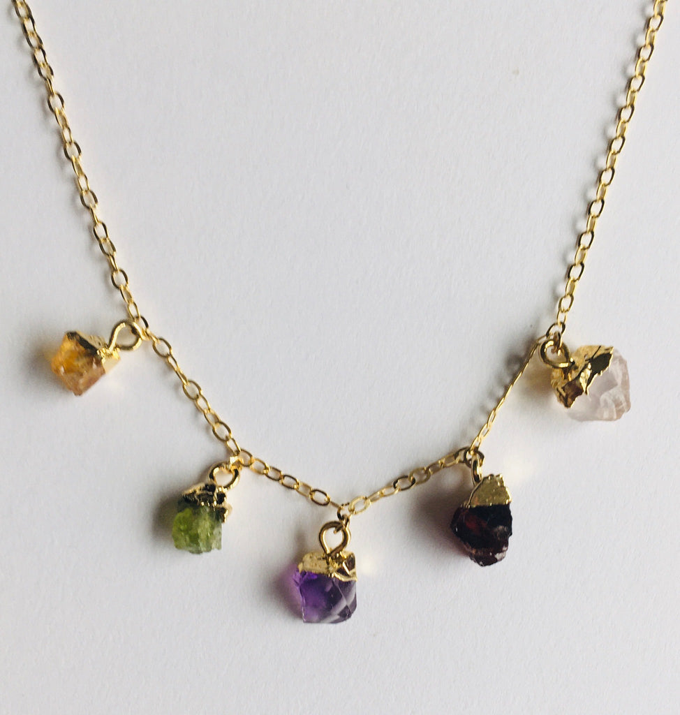 SALE!! Natural Gemstones - Five Stone Necklace in Classic Colours
