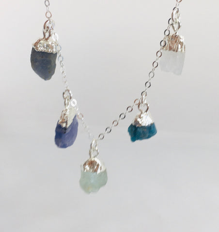 SALE!! Natural Gemstones - Silver Five Stone Necklace with NZ inspired colours