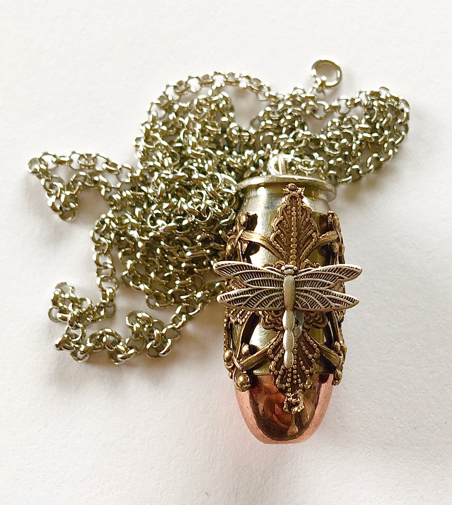 Large mixed metal filigree copperhead pendant - dragonfly or bee
