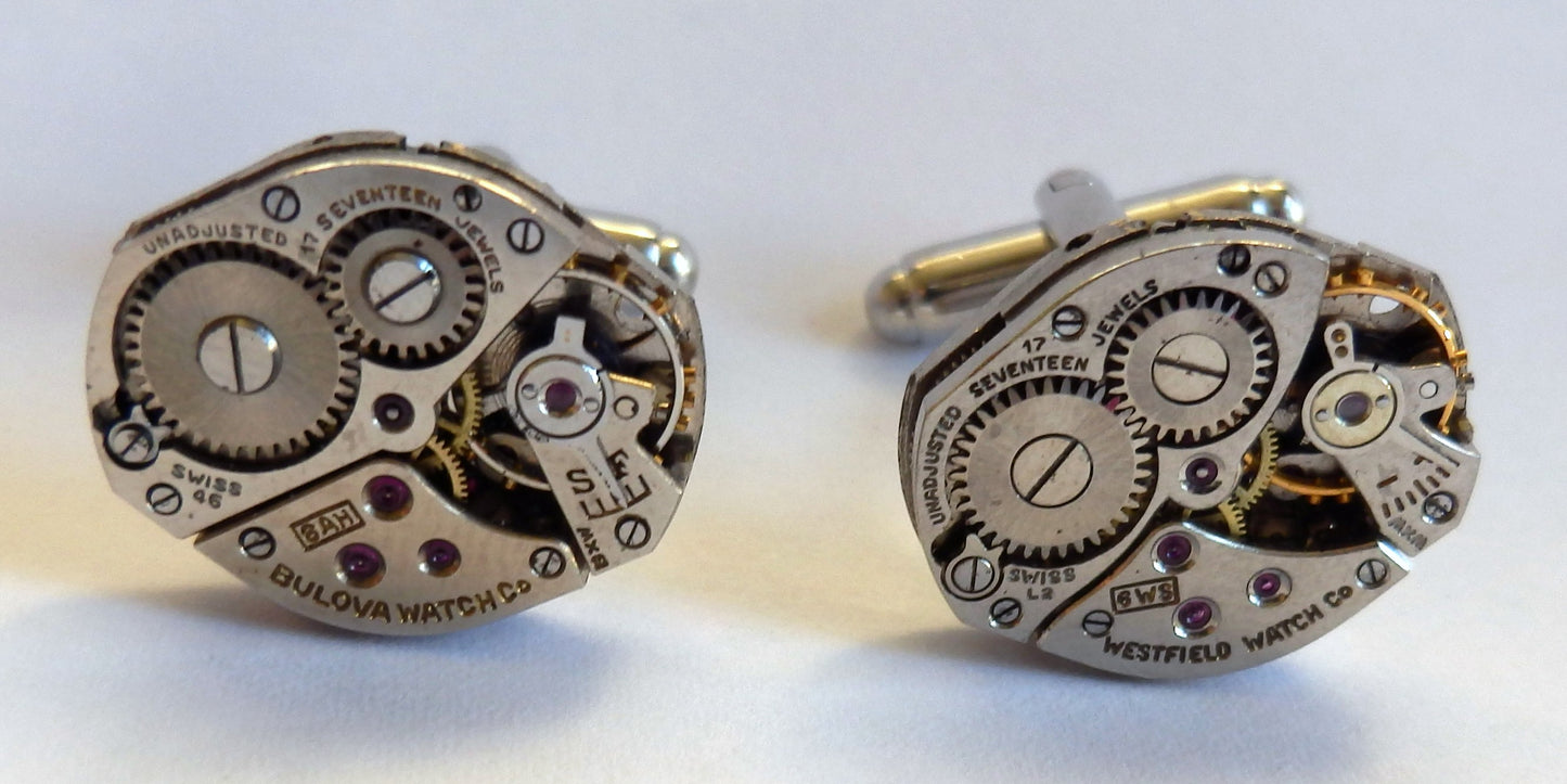 Timepiece cufflinks - silver hexagons/ovals