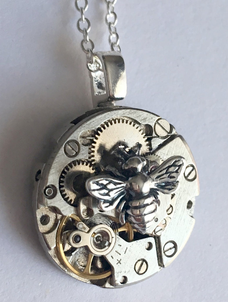 Timepiece small sterling silver bee pendant