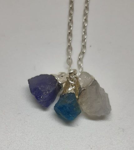 SALE!! Natural Gemstones - Mini Raw Stone Trio Necklace - NZ Nature Silver