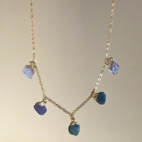 SALE!! Natural Gemstones - Gold Five Stone Necklace with NZ inspired colours