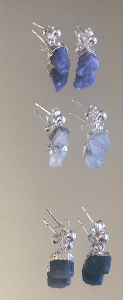 SALE!! Natural Gemstones - Mini Raw Stone Earrings - Silver Gemstones